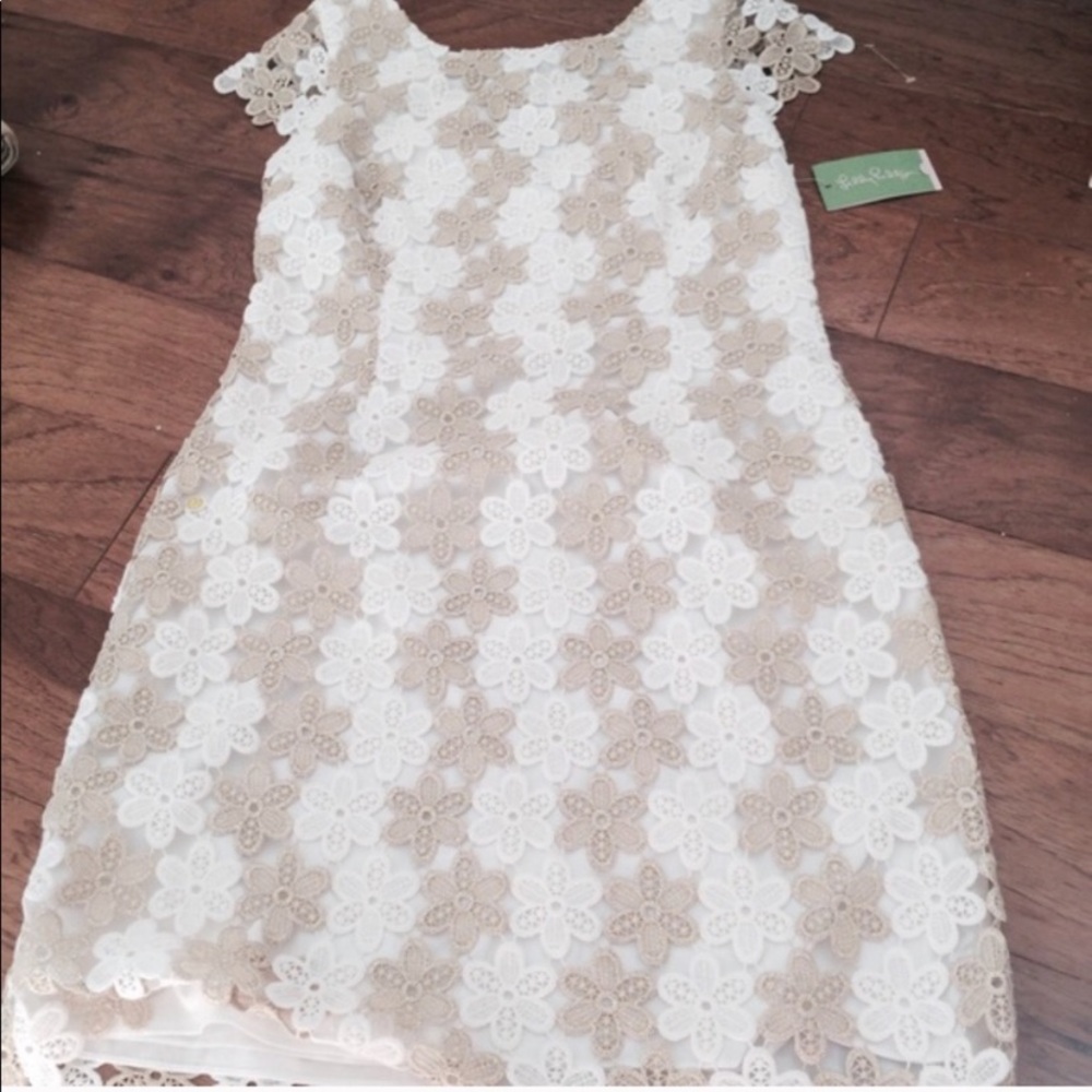 Lilly Pulitzer White and Gold Lace Dress